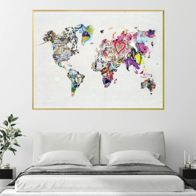 Toile de carte du monde graffiti