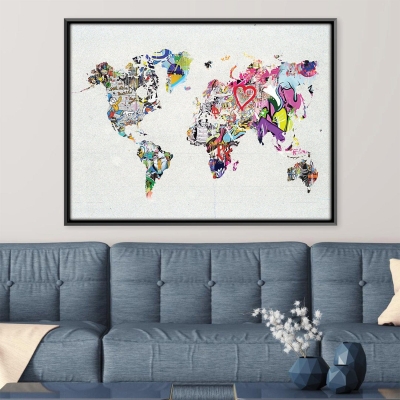 Toile de carte du monde graffiti