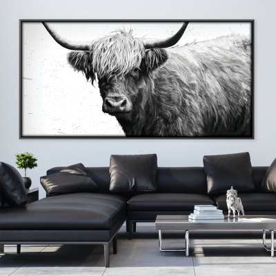 Toile de vache Highland noire et blanche