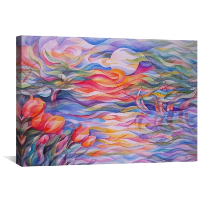Toile Tulipes Coucher de Soleil
