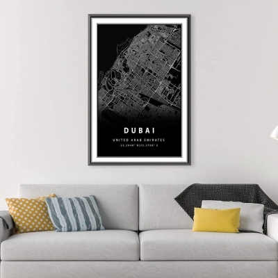 Toile carte noire de Dubaï