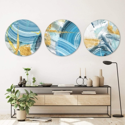 Toile Abstraite Bleu Jaune - Cercle