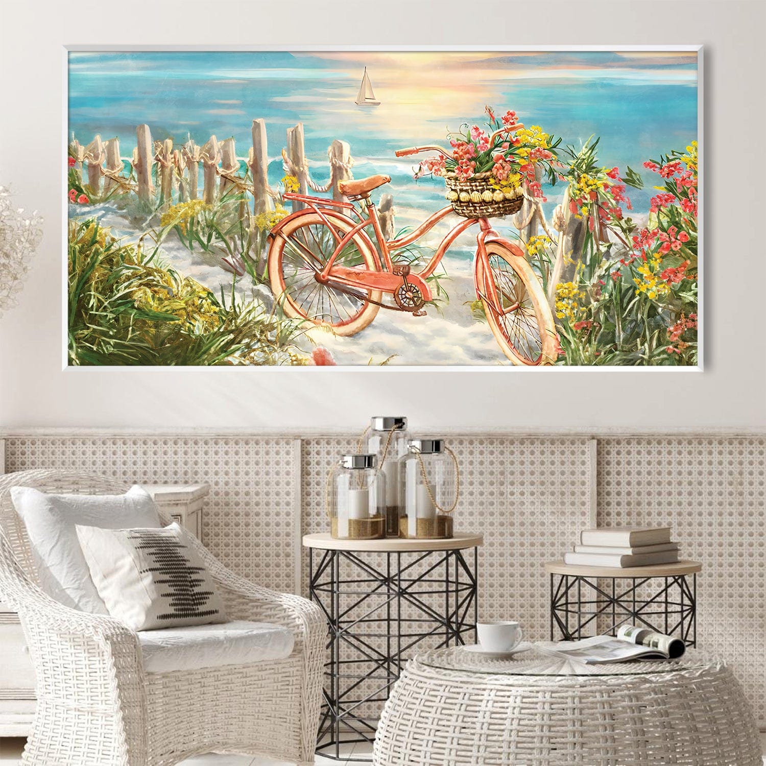 Toile Balades à vélo au bord de la plage