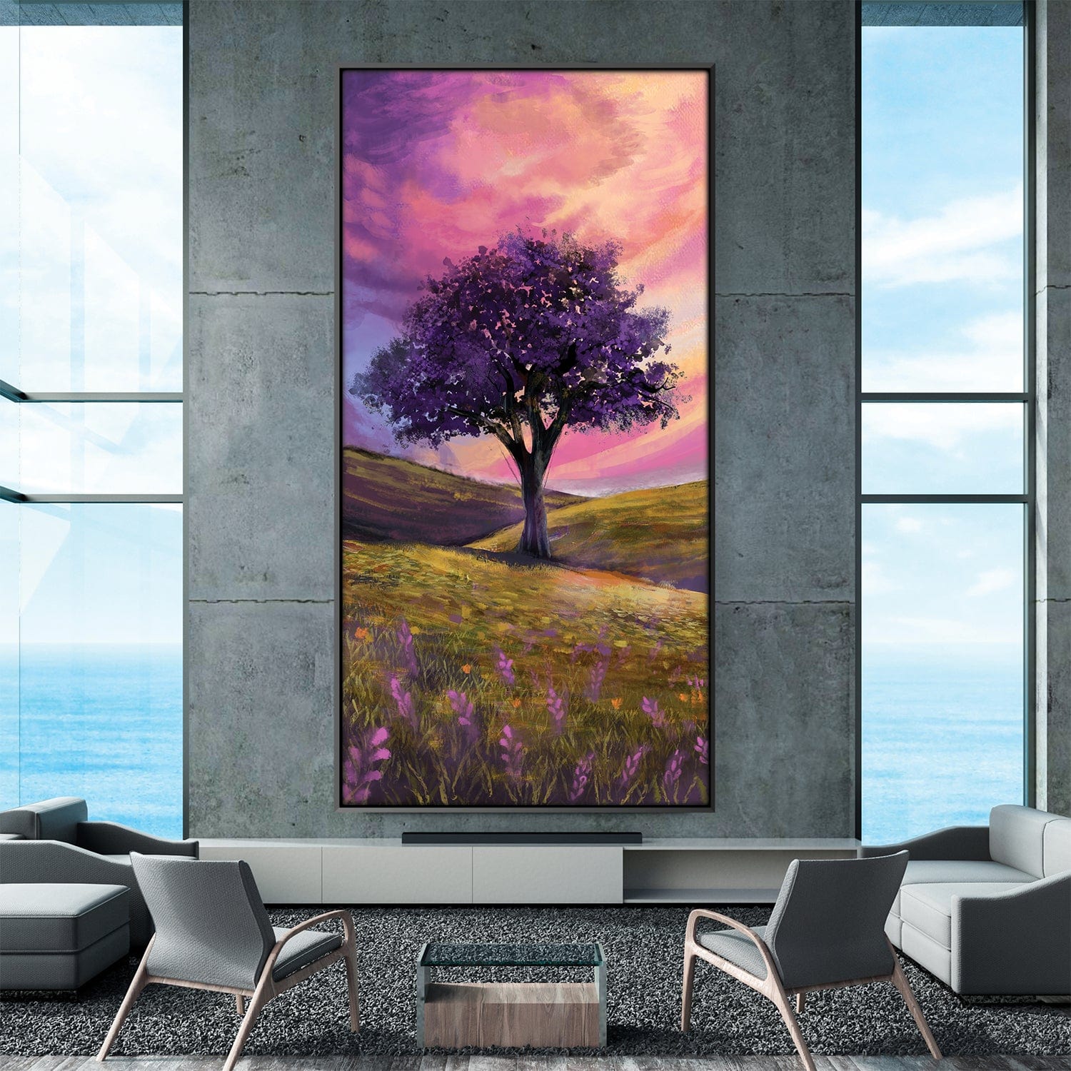 Crimson Dusk und Lavender Blooms Canvas