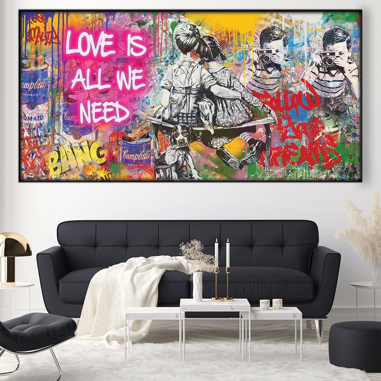 Graffiti Banksy Love est tout ce dont nous avons besoin Cadre facile à construire