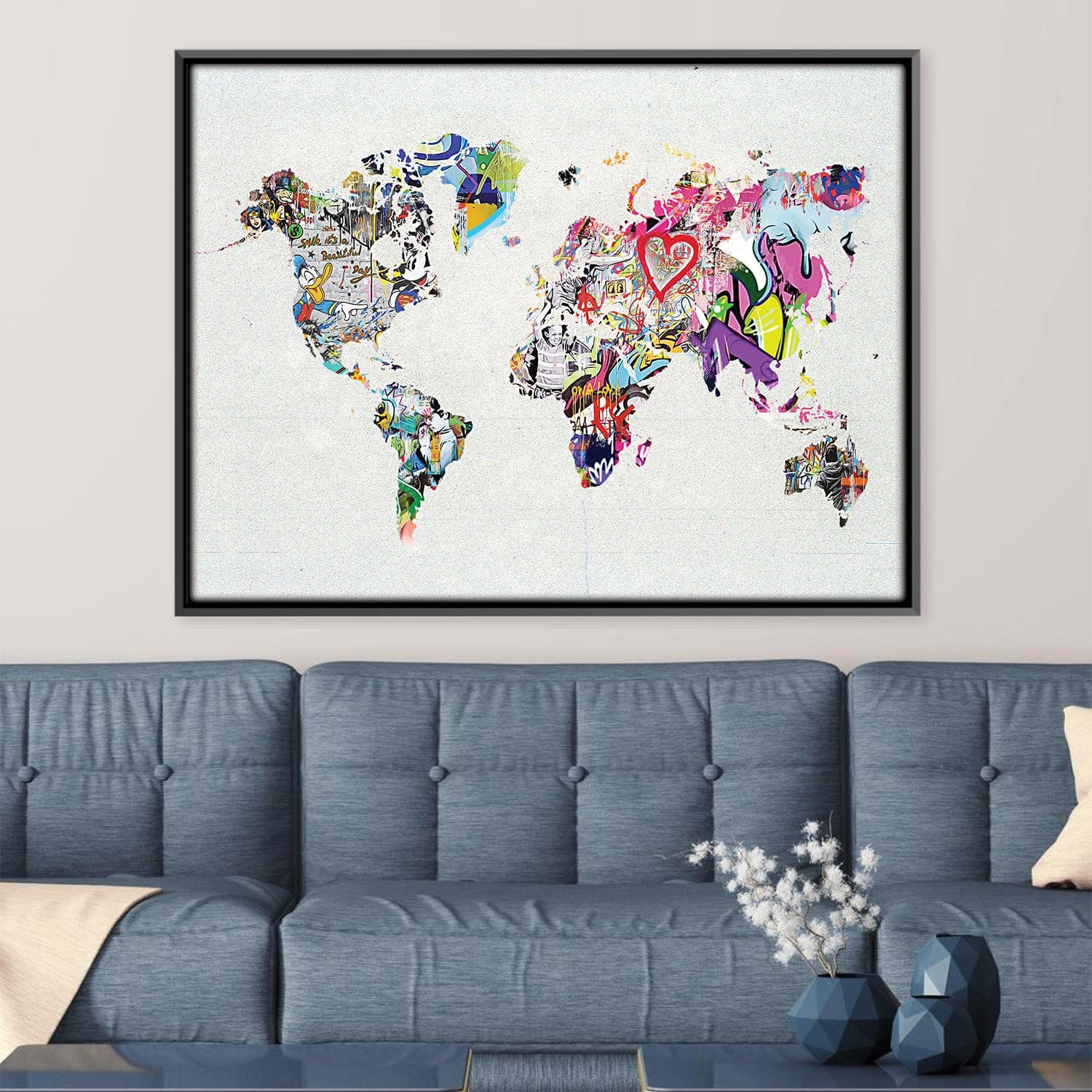 Toile de carte du monde graffiti