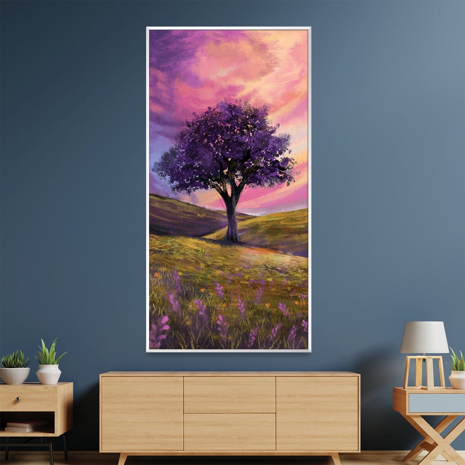 Crimson Dusk und Lavender Blooms Canvas