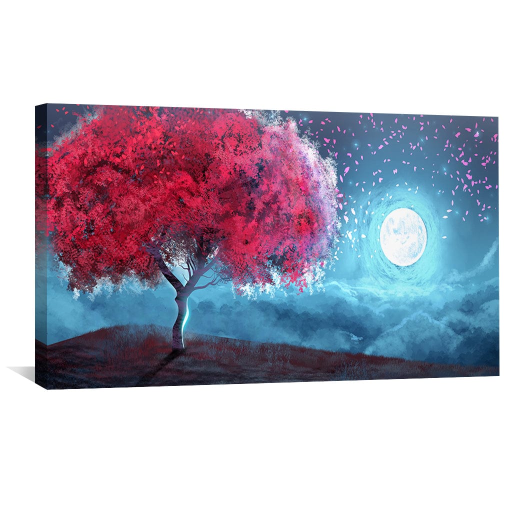 Feuilles rouges dans la toile au clair de lune