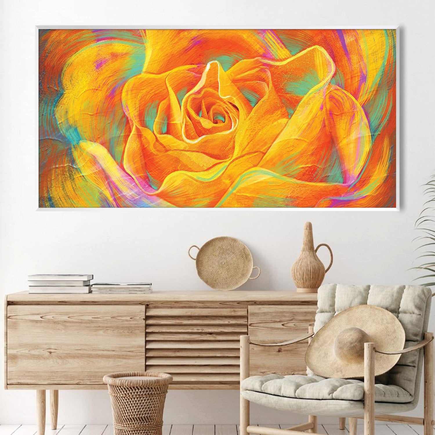 Toile Orange En Fleurs