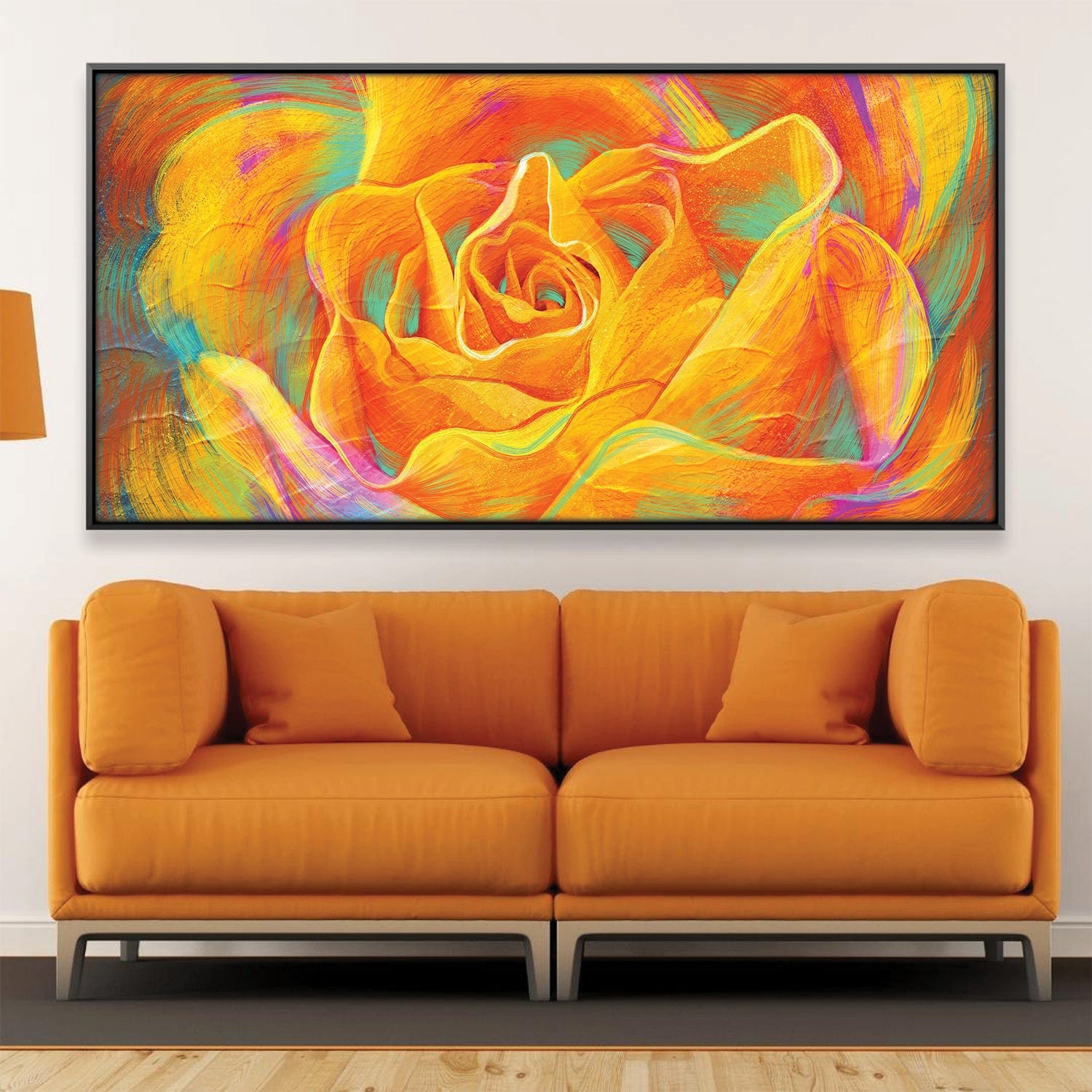 Toile Orange En Fleurs