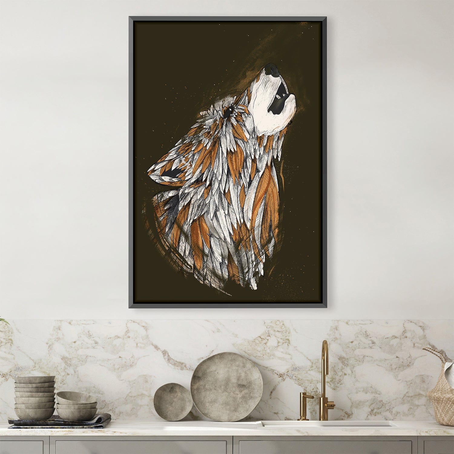Toile foncée de loup à plumes