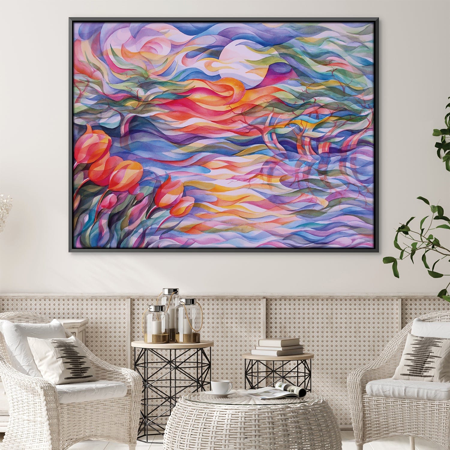 Toile Tulipes Coucher de Soleil