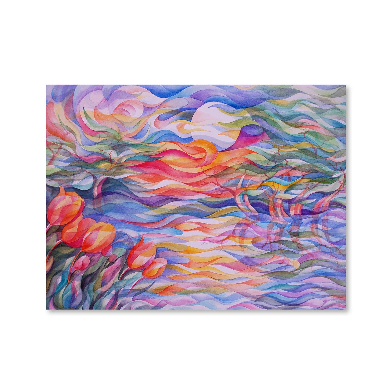 Toile Tulipes Coucher de Soleil
