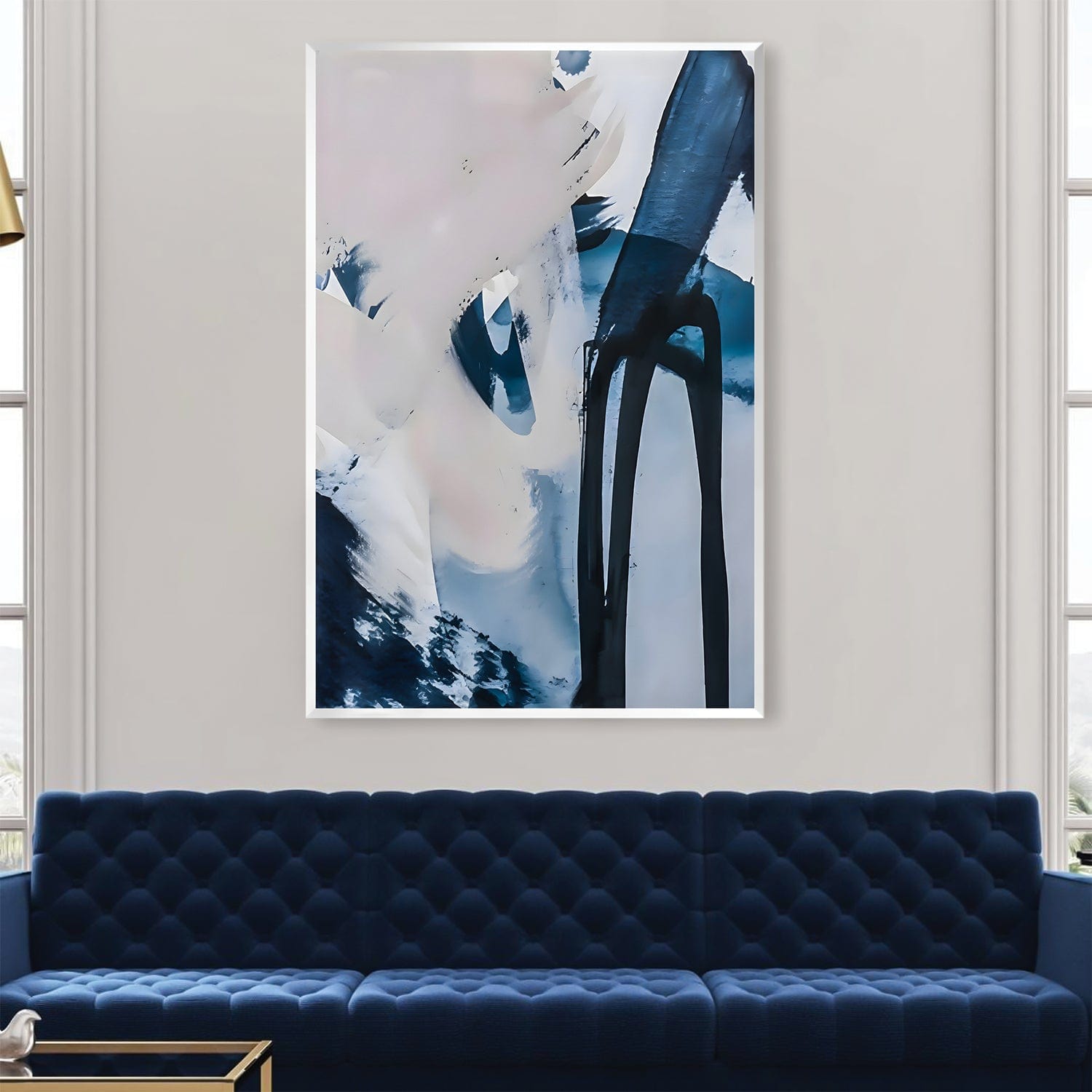 Fenêtre sur la toile abstraite bleue
