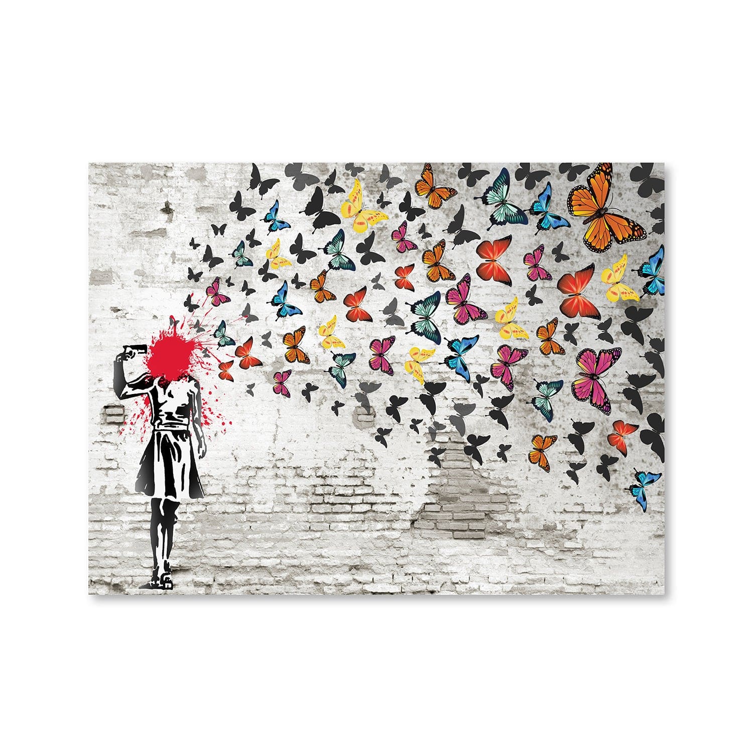 Toile Banksy Girl tirant des papillons