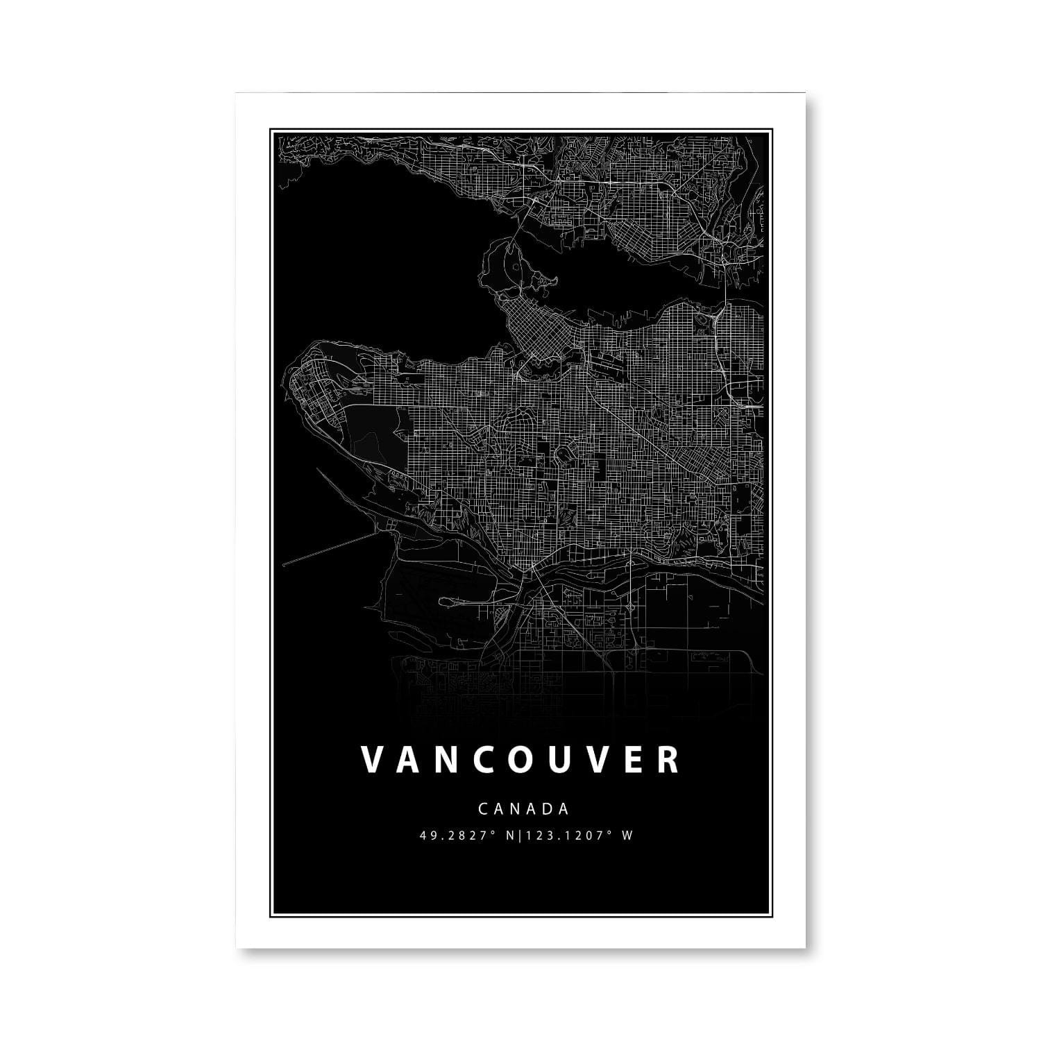 Toile de carte noire de Vancouver